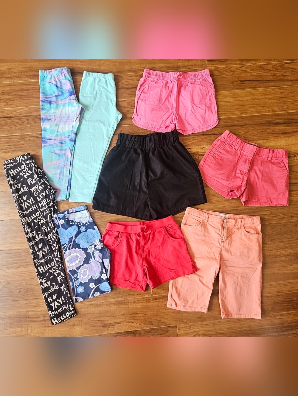 Girls Mixed Shorts & Leggings Bundle - Bright Coral, Black, Aqua, Tie-Dye